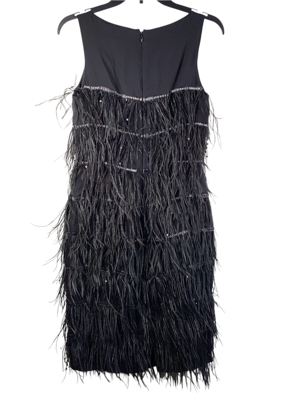 St. John silk Black Feather-Trim Sleeveless Mini Dress knee length - Picture 4 of 5